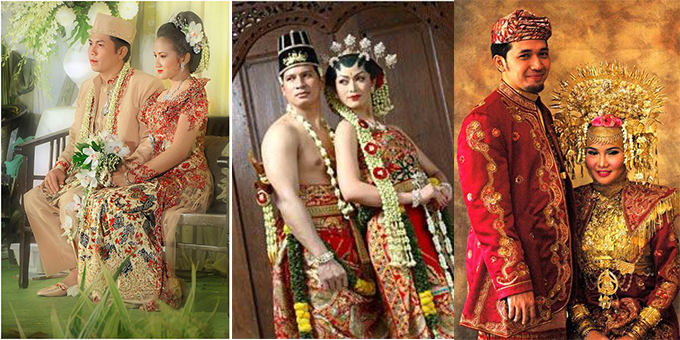 The ceremonies and costuming for each province of Indonesia varies. Although most dresses are made from beautifully patterned silks with golden threads, in almost all cases, the bridal crown is the centerpiece. It can be a large, elaborate piece fit for a queen, or a mix of combs and flowers.