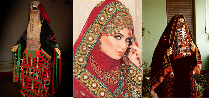 Modern Egyptian weddings will most assuredly involve the Islamic faith. Deep reds, browns, and golds are the choice colors, and the more detail, the better. Oftentimes geometric patterns are incorporated. The bridal style here almost exactly matches that of the Modern Bedouin people, as well.