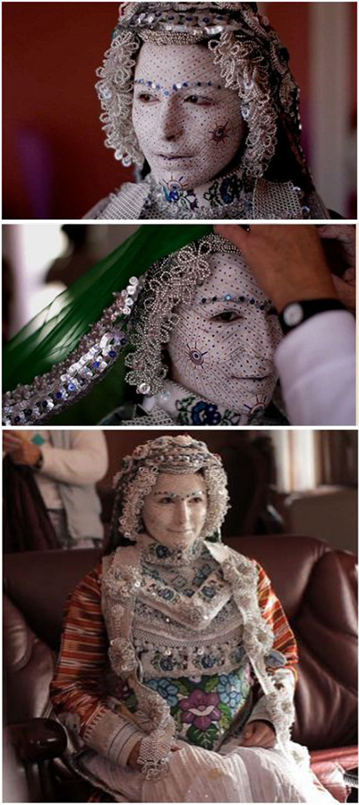 Kosovar wedding garb is jaw-droppingly gorgeous. Clothing and faces alike are painted and glued with sequins to ward off hard luck. It is a time-honored tradition.
