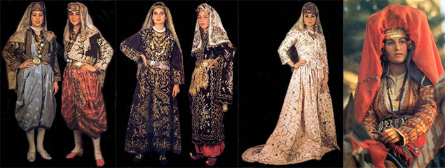 Turkish bridal wear is very Earthy and comfortable-looking, despite the heavy, intricate embroidery. Red is usually popular, since in the past, the color was only reserved for a Sultan's relatives. Only due to Western influence does a Turkish bride actually wear a dress!