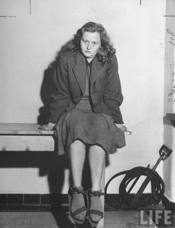 Ilse Koch, the "Bitch of Buchenwald", in captivity. Her atrocities involved making human skin lampshades.