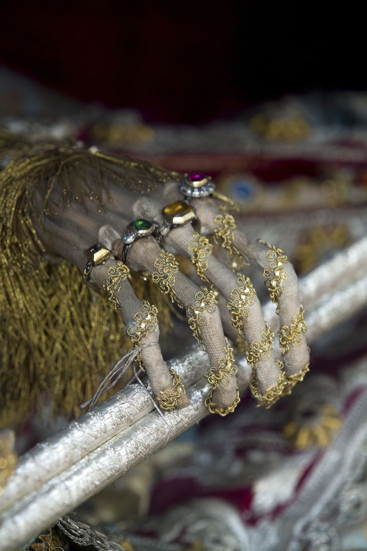 Skeletal hand of St. Valentin, bedecked in enough jewels and gold to buy food for a small country.
