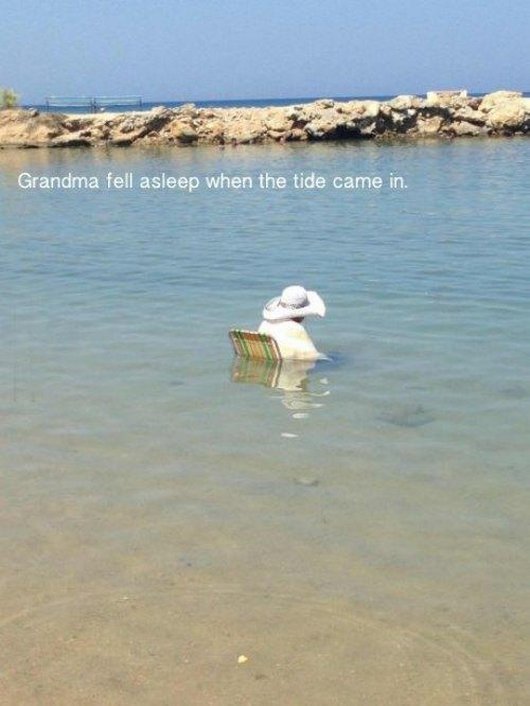 grandma fell asleep when the tide came - Grandma fell asleep when the tide came in.