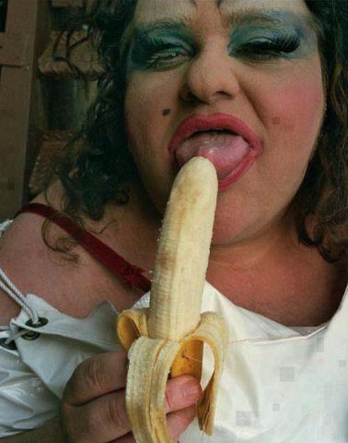 ugly girl eating banana