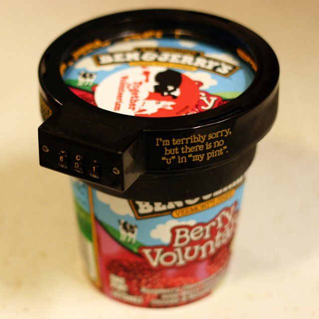 The ice cream lock. For the off chance your roomie is too dumb to cut out the bottom of a paper pint.