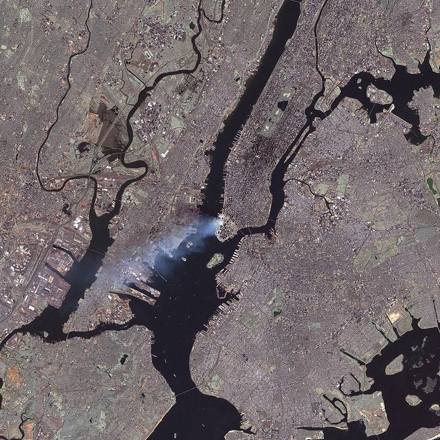 Satellite image 27 hours following September 11th attacks.