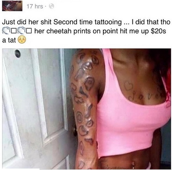 cheetah print tattoo - 17 hrs. Just did her shit Second time tattooing ... I did that tho Coco her cheetah prints on point hit me up $20s a tat