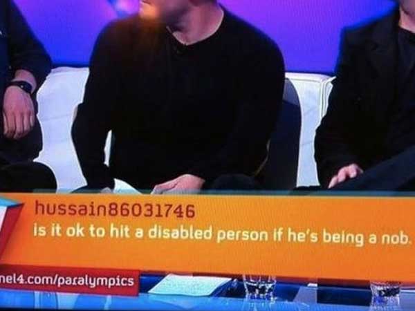 video - hussain86031746 is it ok to hit a disabled person if he's being a nob. nel4.comparalympics