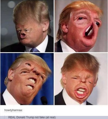 Trump meme with distorted pics of him