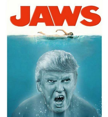 Trump meme of him as the shark from Jaws