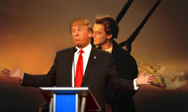 Trump meme of him in the Titanic pose with Leonardo Dicaprio