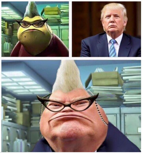 Trump meme merging him with Roz from Monsters Inc
