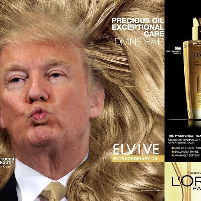 Trump meme of him in a shampoo commercial