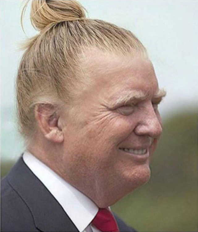 Trump meme of him with a man bun