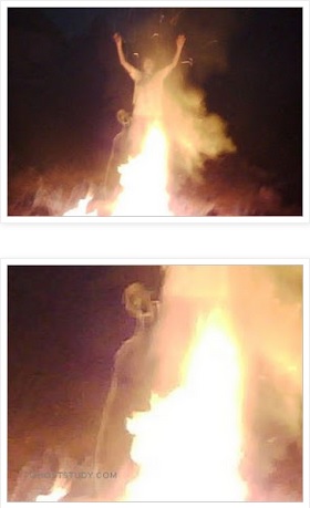 A kid took a pic with his cell of his friend in front of their bonfire. It seems to show he's not alone.