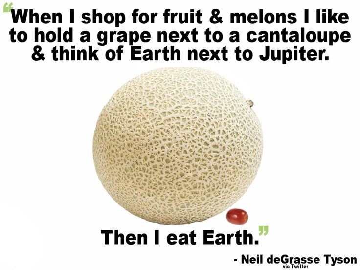 cantaloupe - When I shop for fruit & melons I to hold a grape next to a cantaloupe & think of Earth next to Jupiter. Then I eat Earth." Neil deGrasse Tyson via Twitter