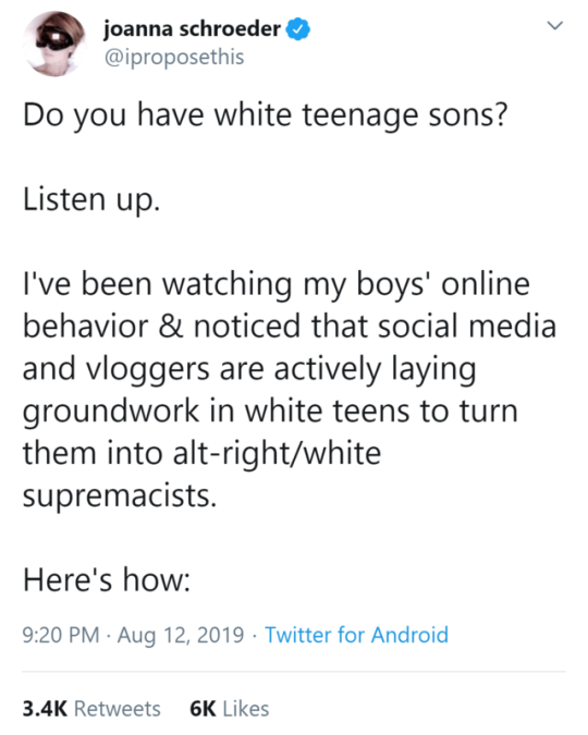 difference between p and 4 - joanna schroeder Do you have white teenage sons? Listen up. I've been watching my boys' online behavior & noticed that social media and vloggers are actively laying groundwork in white teens to turn them into altrightwhite sup