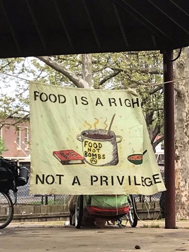 signage - Food Is A Righ Food Bombs Not Not A Privilege