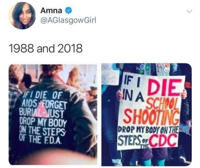 graphic design - Amna Girl 1988 and 2018 Sina Die Sif Die Of Aids Forget Burial Just Drop My Body On The Steps Of The Fda Shooting Prop My Body On The Steps Ocdc