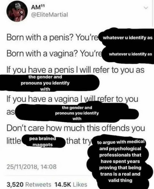 media - Am" Martial Born with a penis? You're whatever u identify as Born with a vagina? You're whatever u identify as If you have a penis I will refer to you as the gender and pronouns you identify with If you have a vaginal will refer to you as the gend