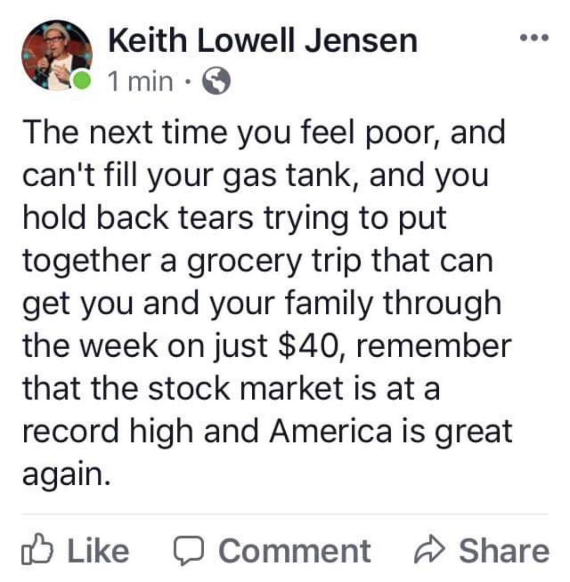 panic at the disco milk fanfic - Keith Lowell Jensen 1 min. The next time you feel poor, and can't fill your gas tank, and you hold back tears trying to put together a grocery trip that can get you and your family through the week on just $40, remember th