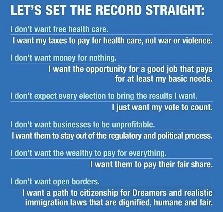 material - Let'S Set The Record Straight I don't want free health care. I want my taxes to pay for health care, not war or violence. I don't want money for nothing. I want the opportunity for a good job that pays for at least my basic needs. I don't expec