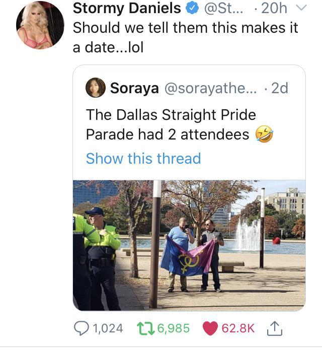 dallas straight pride parade - Stormy Daniels ... 20hv Should we tell them this makes it a date...lol Soraya ... 2d The Dallas Straight Pride Parade had 2 attendees Show this thread 1,024 126,985 I