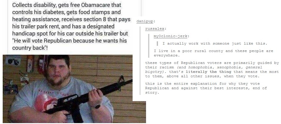 angle - danipup Collects disability, gets free Obamacare that controls his diabetes, gets food stamps and heating assistance, receives section 8 that pays dani his trailer park rent, and has a designated russalex handicap spot for his car outside his trai
