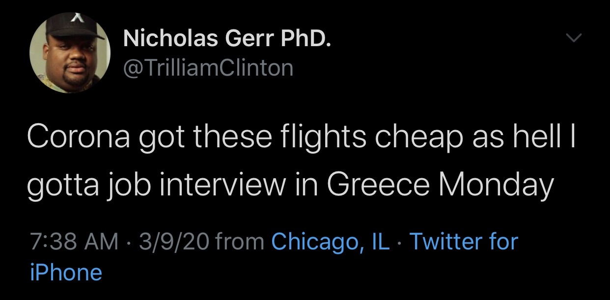 myles garrett twitter - Nicholas Gerr PhD. Corona got these flights cheap as helli gotta job interview in Greece Monday 3920 from Chicago, Il Twitter for iPhone