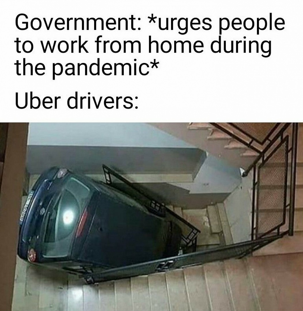 car stuck in stairwell - Government urges people to work from home during the pandemic Uber drivers