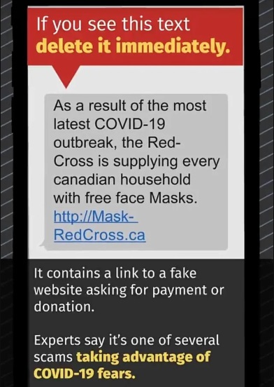 frasi importanti - If you see this text delete it immediately. As a result of the most latest Covid19 outbreak, the Red Cross is supplying every canadian household with free face Masks. RedCross.ca It contains a link to a fake website asking for payment o