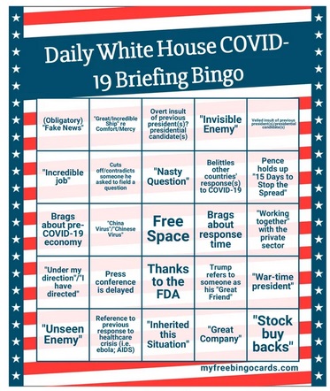 trump indictment bingo - Daily White House Covid 19 Briefing Bingo Obligatory Green "Fake News Connecy Overt insult of previous president's? presidential candidates "Invisible Enemy of contradicto fict "Incredible job "Nasty Question" Belitties other coun