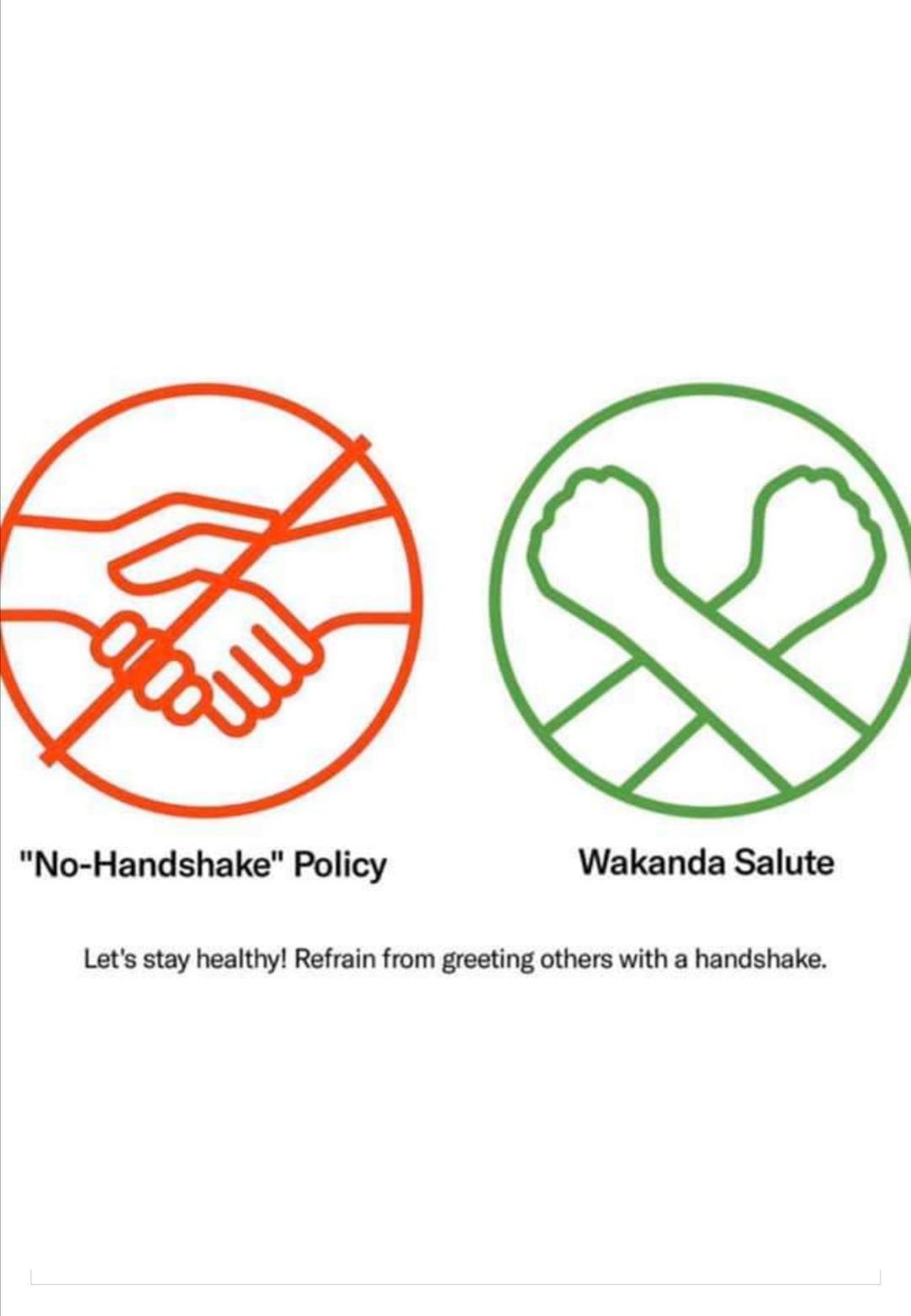 no hand shake wakanda - "NoHandshake" Policy Wakanda Salute Let's stay healthy! Refrain from greeting others with a handshake.