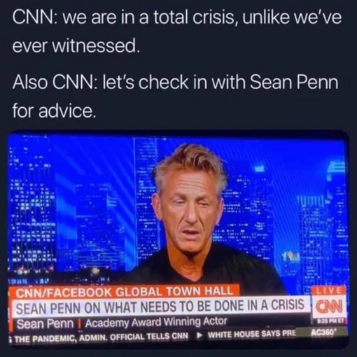 display device - Cnn we are in a total crisis, un we've ever witnessed. Also Cnn let's check in with Sean Penn for advice. sous CnnFacebook Global Town Hall Live Sean Penn On What Needs To Be Done In A Crisis Cinni Sean Penn Academy Award Winning Actor Th