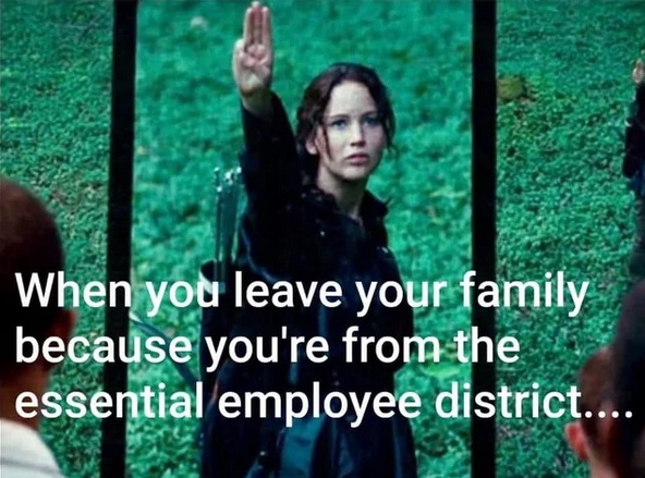 hunger games salute - When you leave your family because you're from the essential employee district....