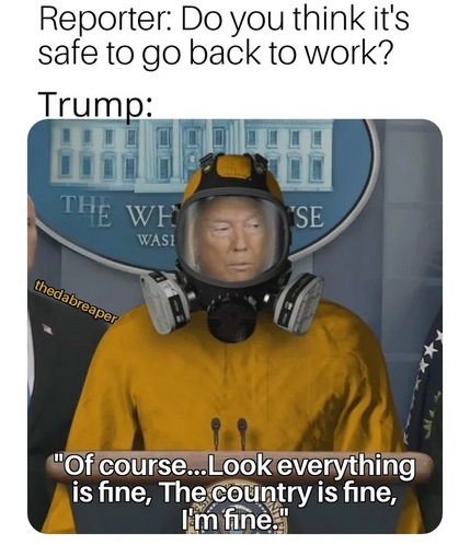 jimmy kimmel trump coronavirus - Reporter Do you think it's safe to go back to work? Trump The We "Se thedabreaper "Of course... Look everything is fine, The country is fine, I'm fine."
