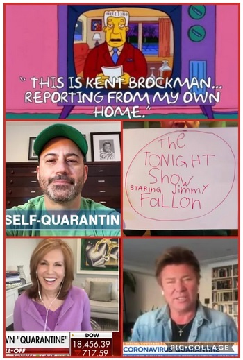 media - Plotas This Is Kent Brockman.. Reporting From My Own Home." The Tonight Show Staring Jimmy Fallon SelfQuarantin Vn "Quarantine" Dow 18,456.39 LlOff 717 59 | Coronaviru Plg Collage