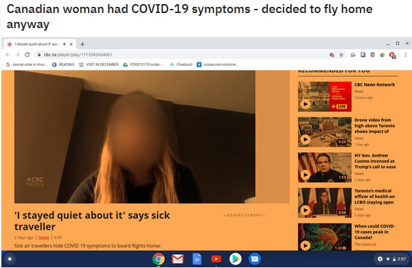 software - Canadian woman had Covid19 symptoms decided to fly home anyway c .cbc.caplayerplay1715909604001 cancer ich in mou Dino Sin December Foco1200 Checkout vion.com.com Cbc News Network high above Toronto Cuomo incensed at Toronto's medical officer o