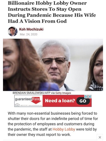red star - Billionaire Hobby Lobby Owner Instructs Stores To Stay Open During Pandemic Because His Wife Had A Vision From God Koh Mochizuki Brendan SmialowskiAfp via Getty Images Dix guaranteed Rate Need a loan? Go With many nonessential businesses being 