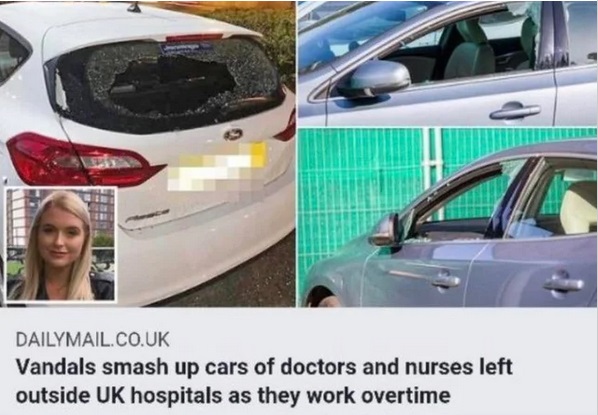 family car - Tititle Dailymail.Co.Uk Vandals smash up cars of doctors and nurses left outside Uk hospitals as they work overtime
