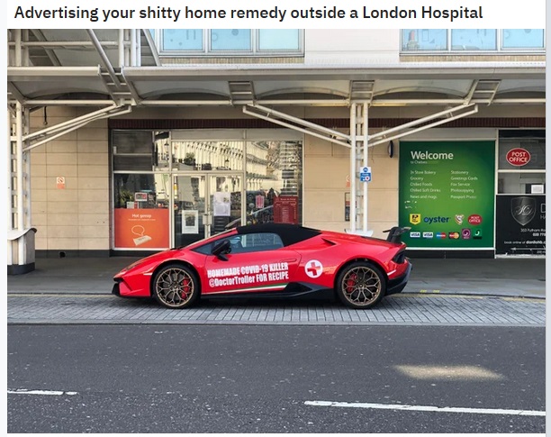 race car - Advertising your shitty home remedy outside a London Hospital Welcome oyster Se Homemade Cowu19 Uller Gooctor Troller For Recipe
