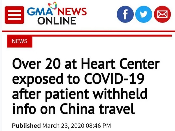 gma 7 - E Mnews 008 Gma News Online News Over 20 at Heart Center exposed to Covid19 after patient withheld info on China travel Published
