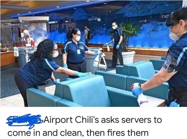 orlando airport coronavirus - 02 Airport Chili's asks servers to come in and clean, then fires them