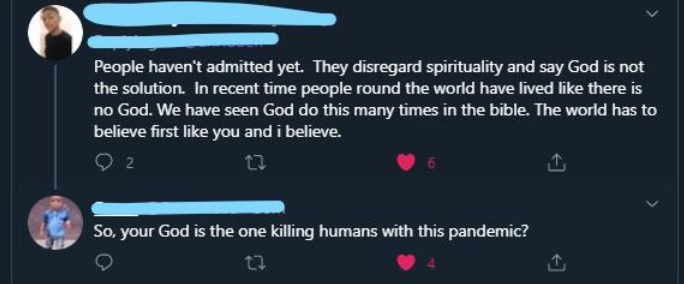 screenshot - People haven't admitted yet. They disregard spirituality and say God is not the solution. In recent time people round the world have lived there is no God. We have seen God do this many times in the bible. The world has to believe first you a