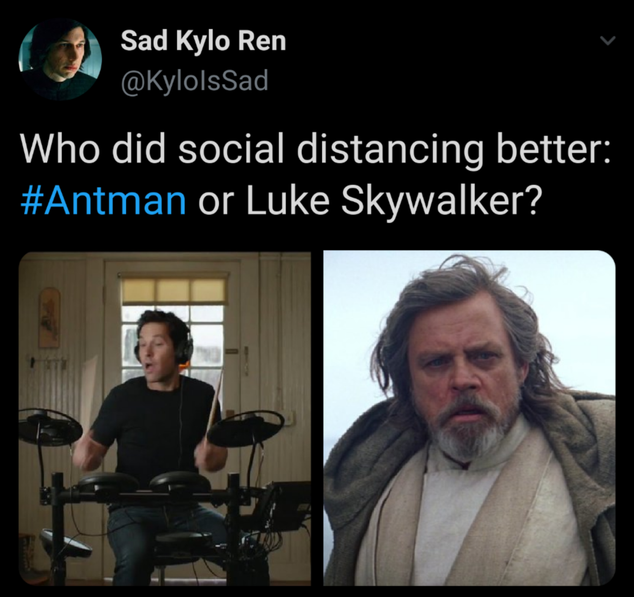 presentation - Sad Kylo Ren Who did social distancing better or Luke Skywalker?