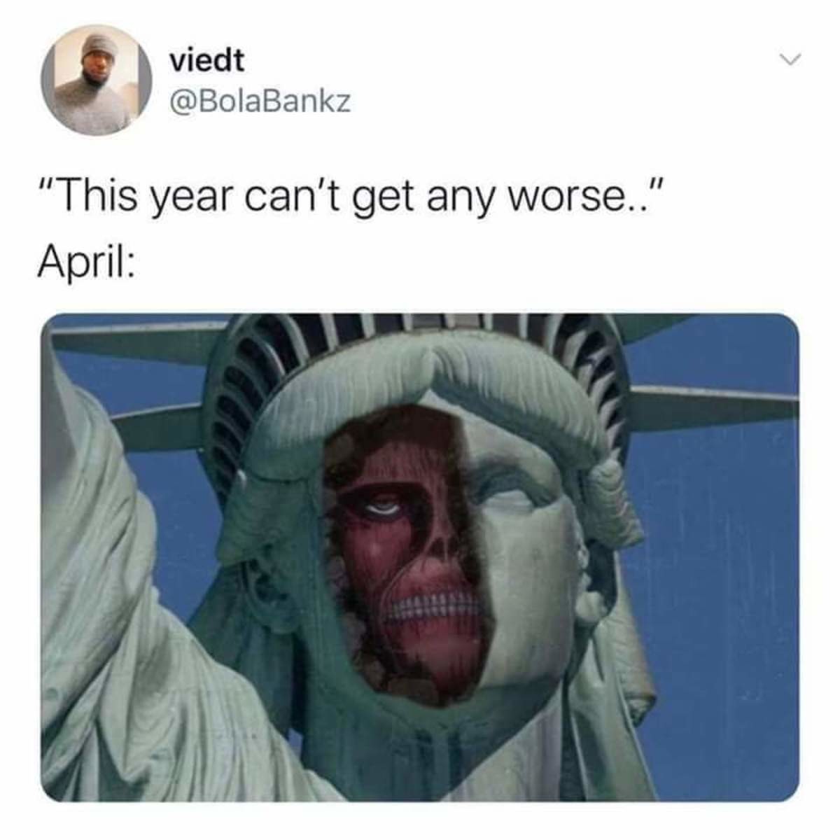 photo caption - viedt "This year can't get any worse.." April