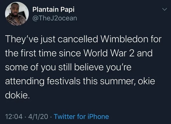 HaSungWoon - Plantain Papi They've just cancelled Wimbledon for the first time since World War 2 and some of you still believe you're attending festivals this summer, okie dokie. . 4120 Twitter for iPhone,