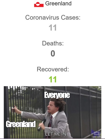 let me in car meme - e Greenland Coronavirus Cases 11 Deaths Recovered 11 Everyone Greenland Let Me In