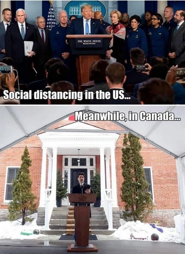 white house corona task force - Social distancing in the Us... Meanwhile, in Canada..