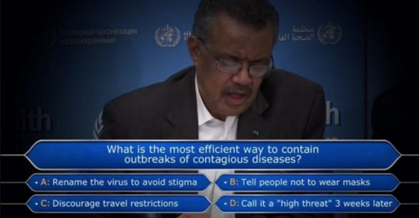 spokesperson - What is the most efficient way to contain outbreaks of contagious diseases? A Rename the virus to avoid stigma B Tell people not to wear masks .C Discourage travel restrictions D Call it a "high threat" 3 weeks later